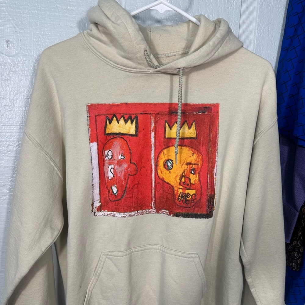 Jean-Michel Basquiat Men’s Beige Hoodie Red Kings Art to Wear Size Medium EUC - Picture 3 of 6
